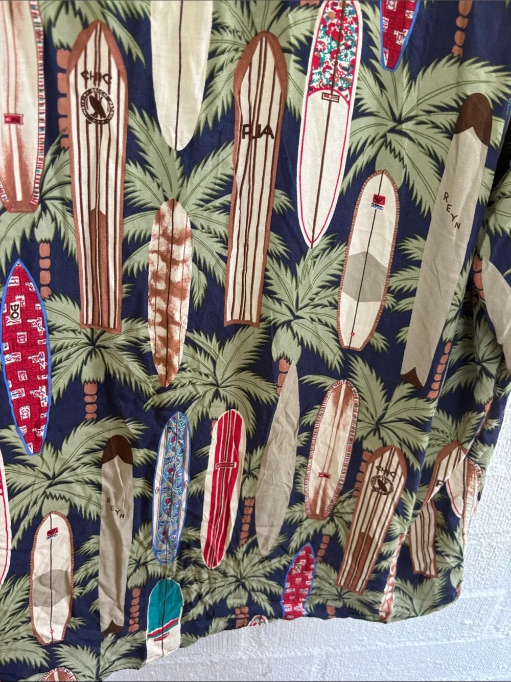 Reyn Spooner Vintage Navy & Green Surfboard Print Button-Down Shirt sz M